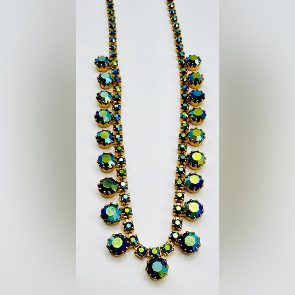 Vintage-Style GT & Blue Aurora Borealis Crystal Rhinestone Necklace by Alexa Rae - Picture 3 of 7